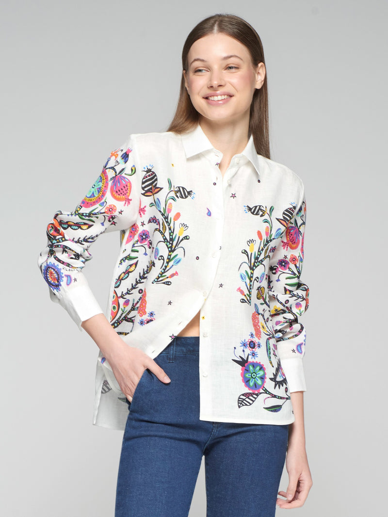 Vilagallo Isa Arbol De La Vida Linen Blouse White