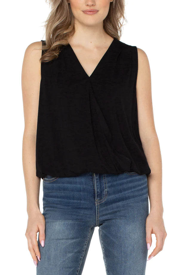 Liverpool V-Neck Sleeveless Drape Front Knit Top Black