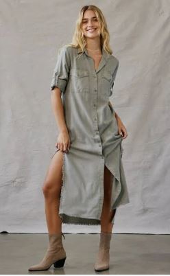 Bella Dahl Maxi Shirt Dress Soft Army