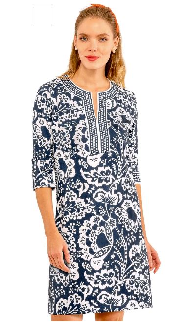 Gretchen Scott Split Neck Dress Navy Flora