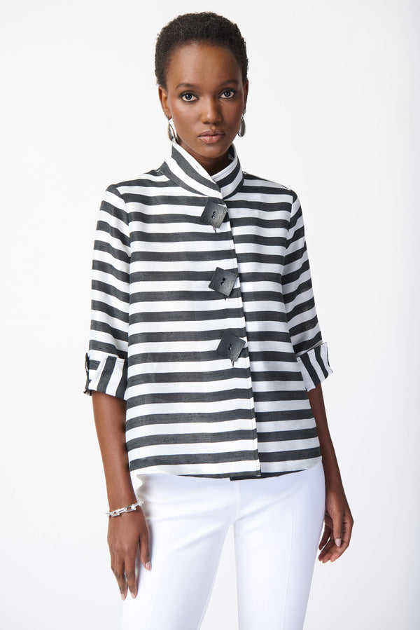 Joseph Ribkoff Square Button Striped Jacket Style 241253 Black/Off-White
