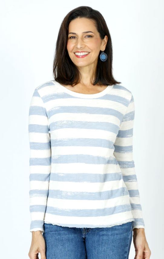 Elliott Lauren Paint Brush Stripe Tee Chambray