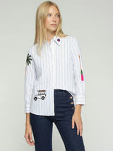 Vilagallo White Shirt with Blue Stripes and Surf Embroidery