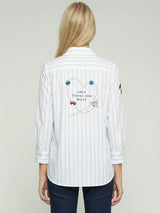 Vilagallo White Shirt with Blue Stripes and Surf Embroidery