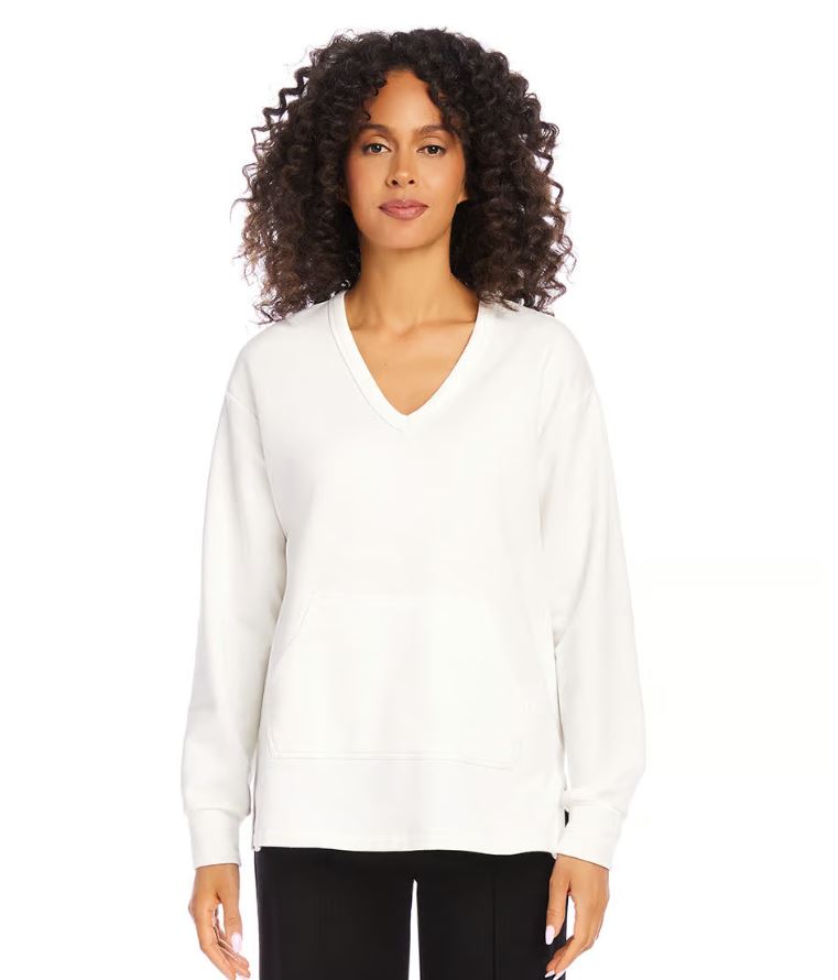 Karen Kane V Neck Sweatshirt Cream