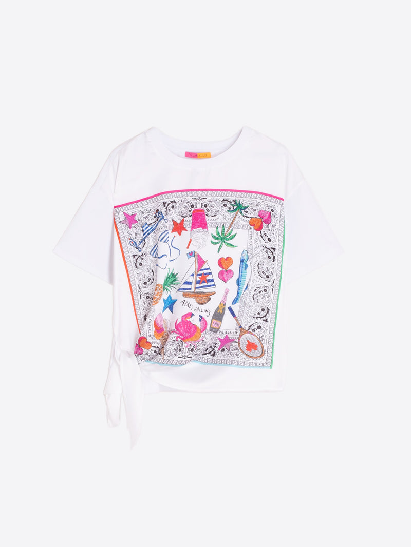 Vilagallo Keira Bandana Print T-Shirt White