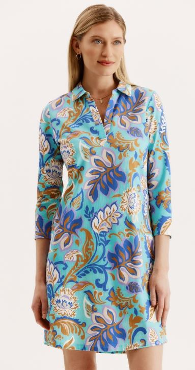 Tyler Boe Johnny Aqua Filigree Shirtdress Multi