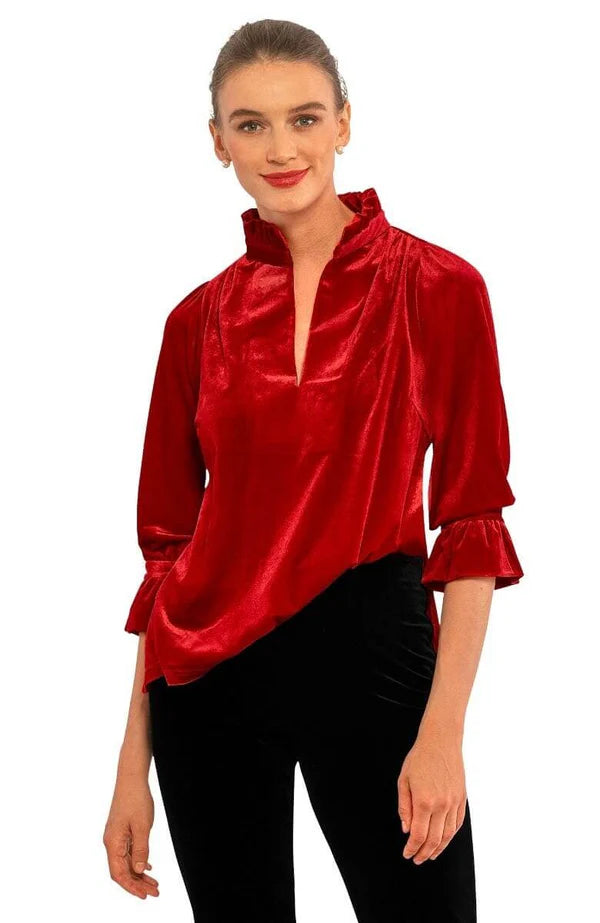 Gretchen Scott Ruffneck Tunic Silky Velvet Red