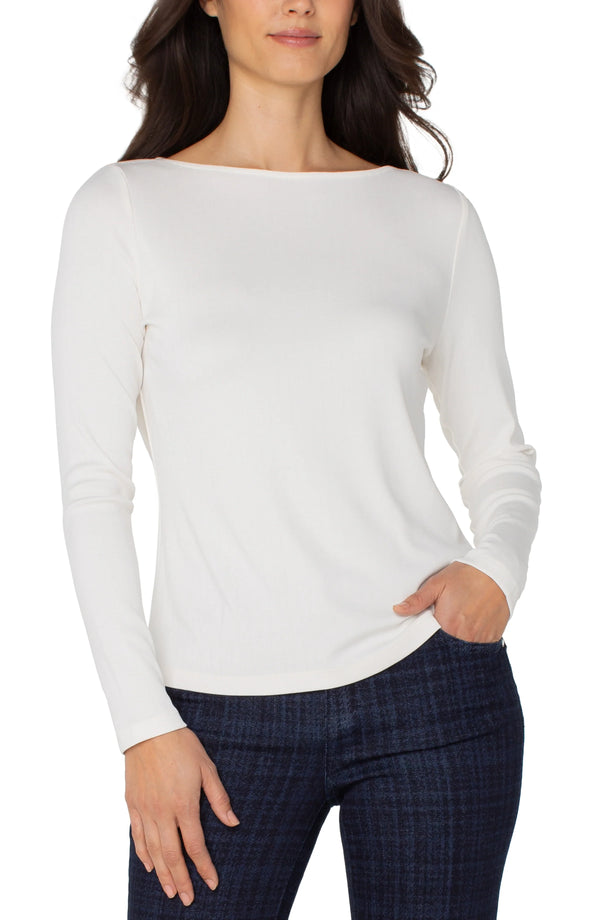Liverpool Long Sleeve Boat Knit Top Washed Cream