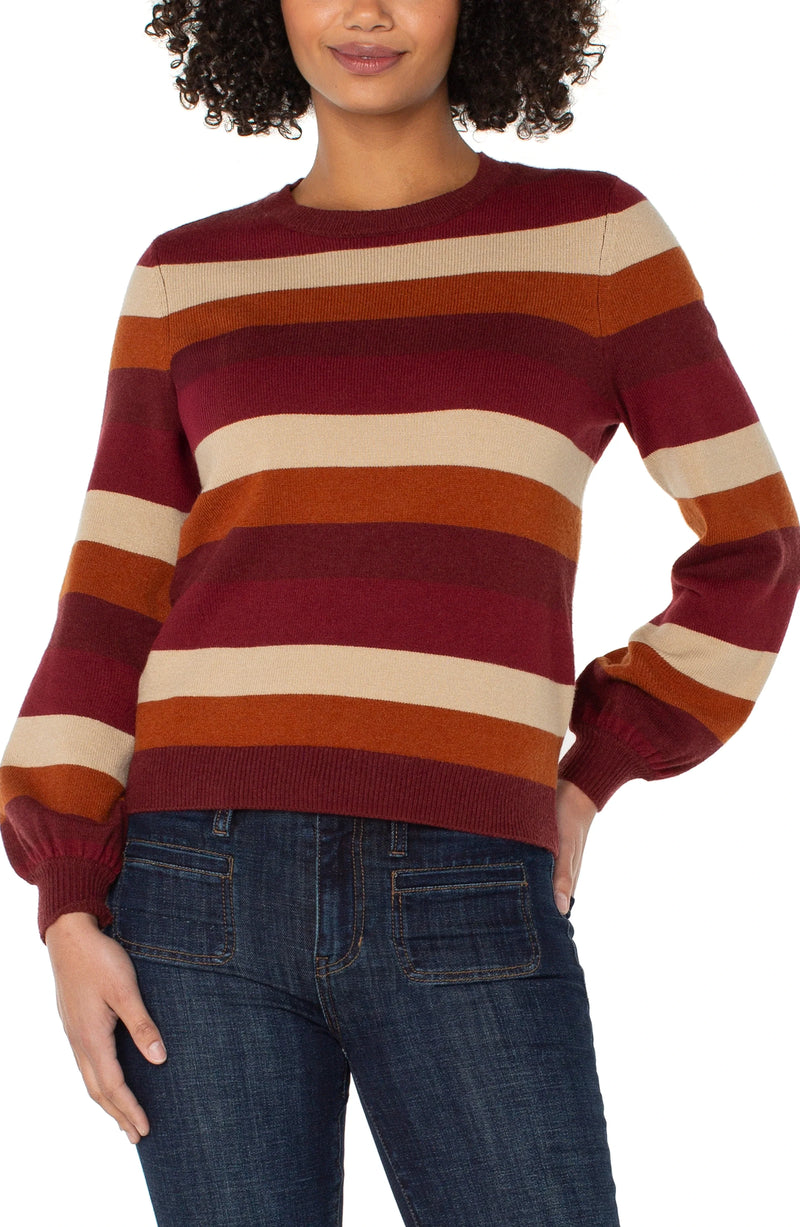 Liverpool Long Sleeve Crew Neck Sweater Burgundy Multi Stripe