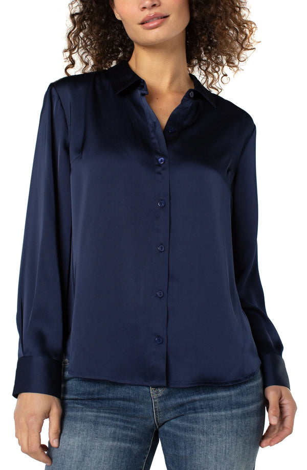 Liverpool Long Sleeve Button Front Woven Shirt Dark Navy
