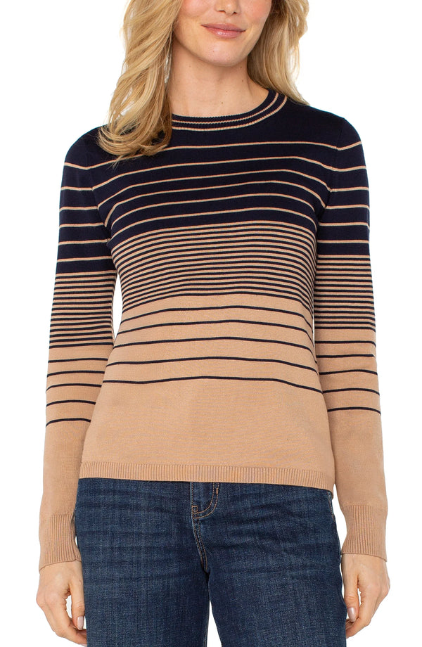 Liverpool Long Sleeve Crew Neck Sweater Navy Tan stripe