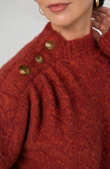 Liverpool Long Sleeve Mock Neck Sweater W/ Buttons Rust