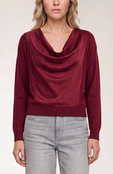 Liverpool Draped Neck Mixed Media Sweater Cranberry