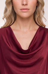 Liverpool Draped Neck Mixed Media Sweater Cranberry