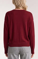 Liverpool Draped Neck Mixed Media Sweater Cranberry