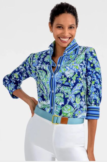 Gretchen Scott Boyfriend Shirt - Vintage Vine Navy