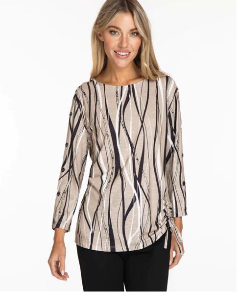 Multiples Wavy Stripe Side Drawstring Top