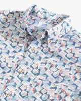 Southern Tide Welcome Aboard Short Sleeve Button Down Sport Shirt in Aged Denim