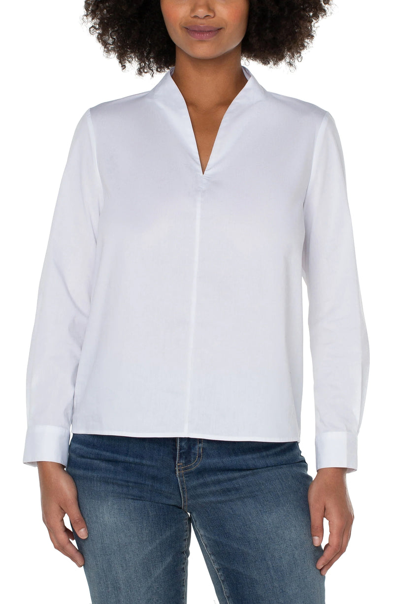Liverpool V-Neck Long Sleeve Woven Top White