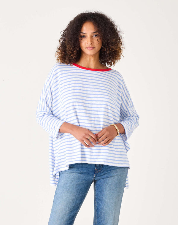 Mersea Catalina Slub Tee White/Airy Blue Stripe Ringer
