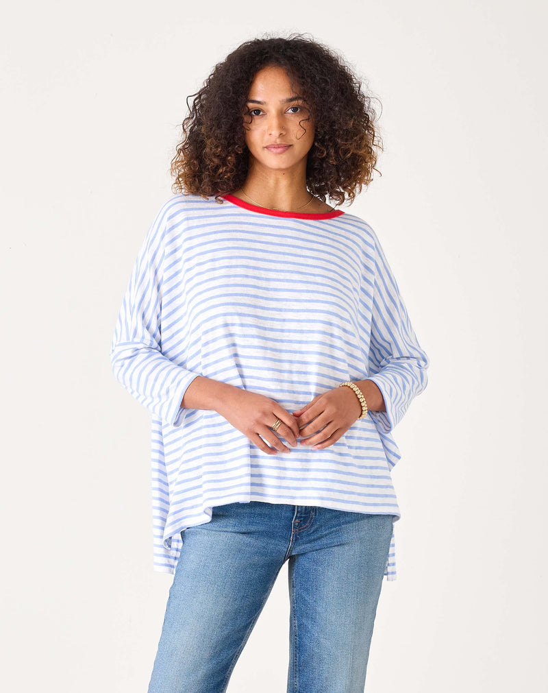 Mersea Catalina Slub Tee White/Airy Blue Stripe Ringer