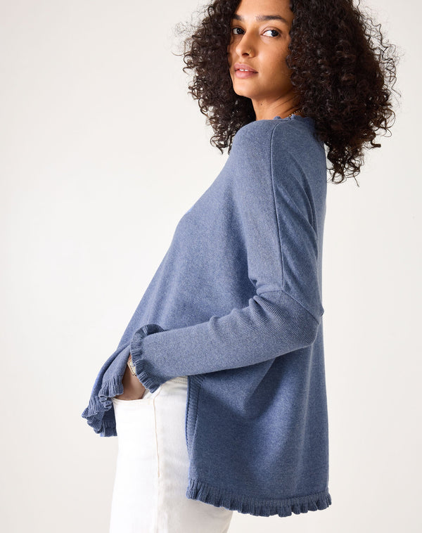 Mersea Catalina Cotton Ruffle Sweater Heathered Denim