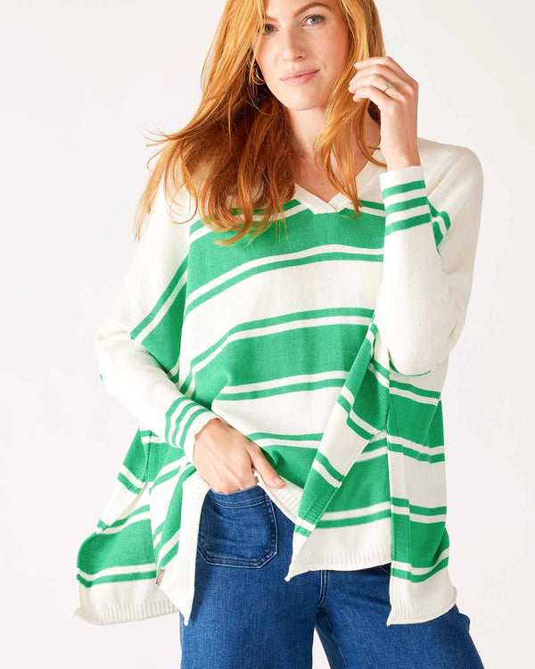 Mersea Catalina V-Neck Sweater White/Jade Striped