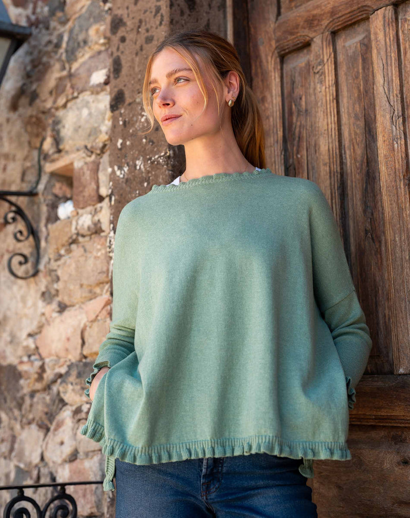 Mersea Catalina Cotton Ruffle Sweater Pistachio