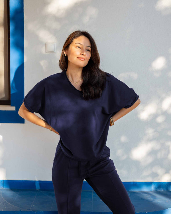 Mersea Frenchie V Neck Short Sleeve Navy