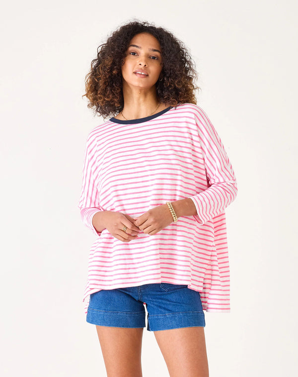 Mersea Catalina Slub Tee White/Soft Pink Stripe Ringer