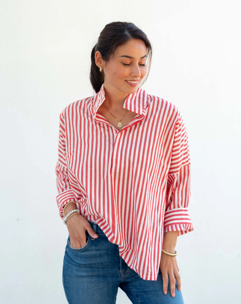 Mersea/Voyager Emerson Pop Up Collar Top Red Stripe
