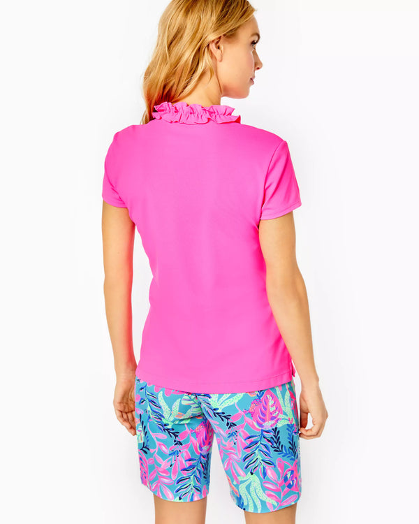 Lilly Pulitzer UPF 50+ Luxletic Frida Ruffle Polo Top Pink Ilse