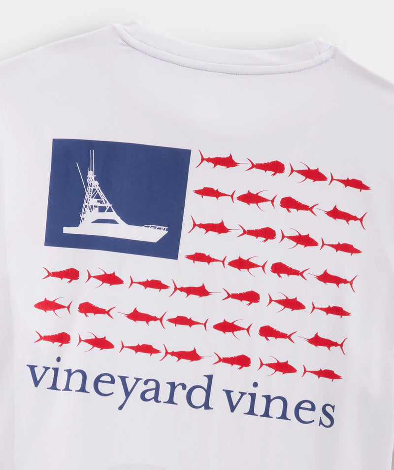 Vineyard Vines Long Sleeve Fish Flag Harbor Performance Tee White Cap