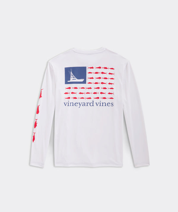 Vineyard Vines Long Sleeve Fish Flag Harbor Performance Tee White Cap
