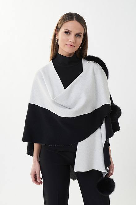 Joseph Ribkoff Two-Tone Poncho Cover Up Black/Vanilla Style #223966