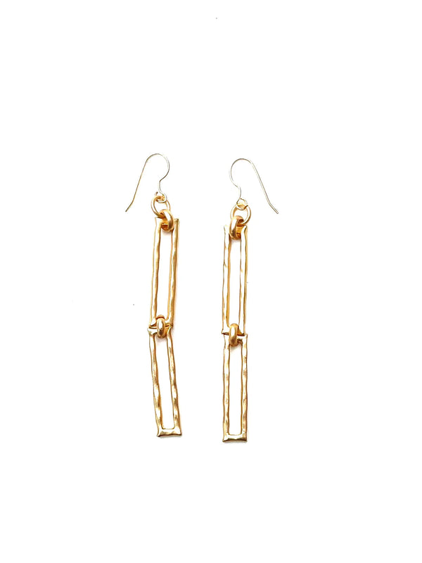 LJ Sonder Fall Earrings with Double Hammered Paperclip Links Gold