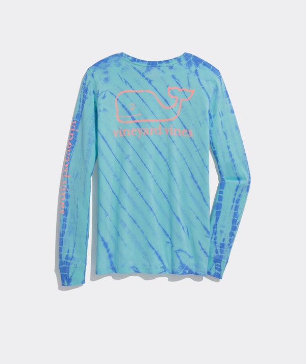 Vineyard Vines Long Sleeve Graphic Pocket Tee Ocean Tie Dye Vintage Whale Crystal Blue