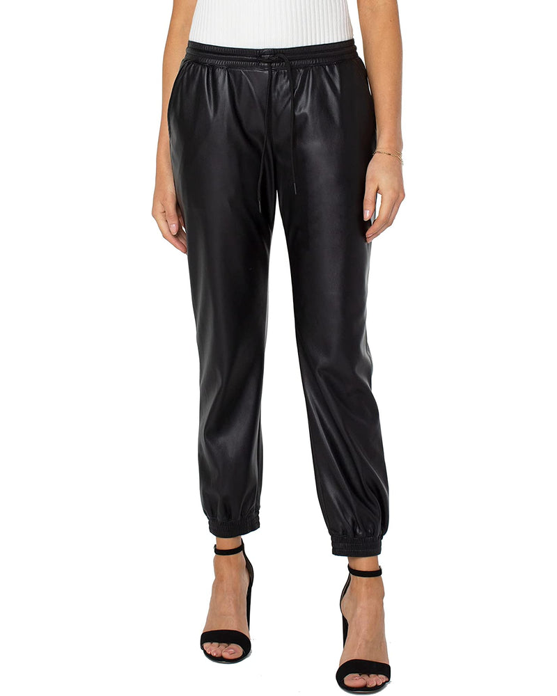 Liverpool Pull On Leather Jogger Black