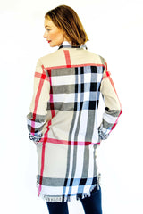 Dizzy Lizzie Tahoe Tunic in Cotton Brushed Panel Plaid Khaki Red and Black