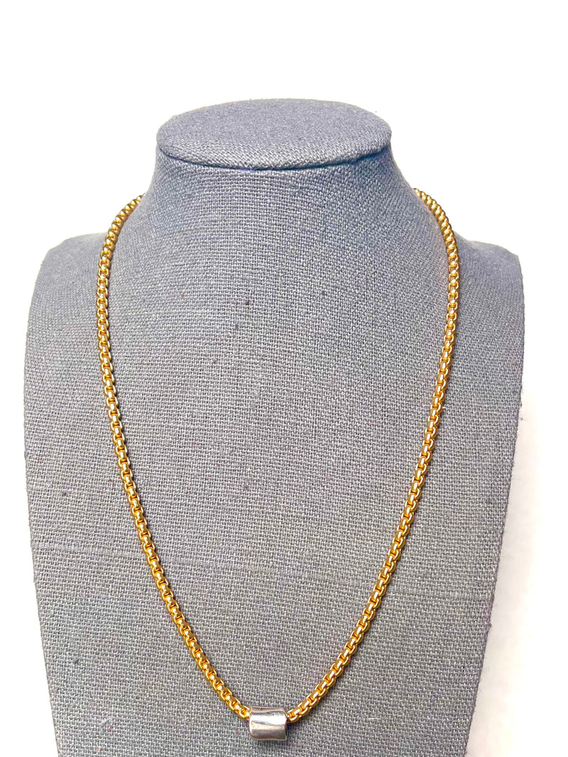 LJ Sonder Barrel Necklace with Hammered Barrel Gold Chain