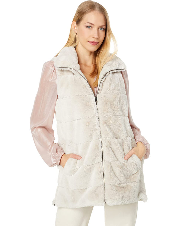 Dylan Long Side-Zip Faux Fur Vest Ecru