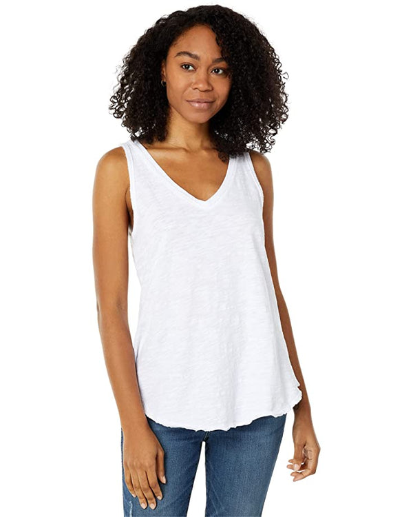 Dylan Slub Cotton Deep-V Sleeveless Top White