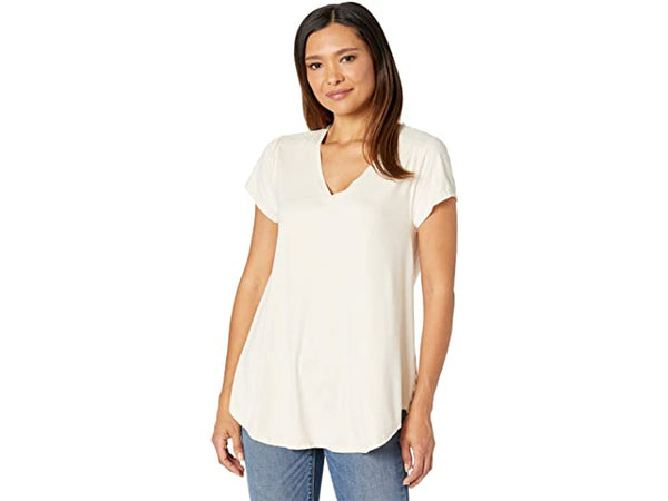 Dylan Soft Suede Short Sleeve V-Neck Tee Powder