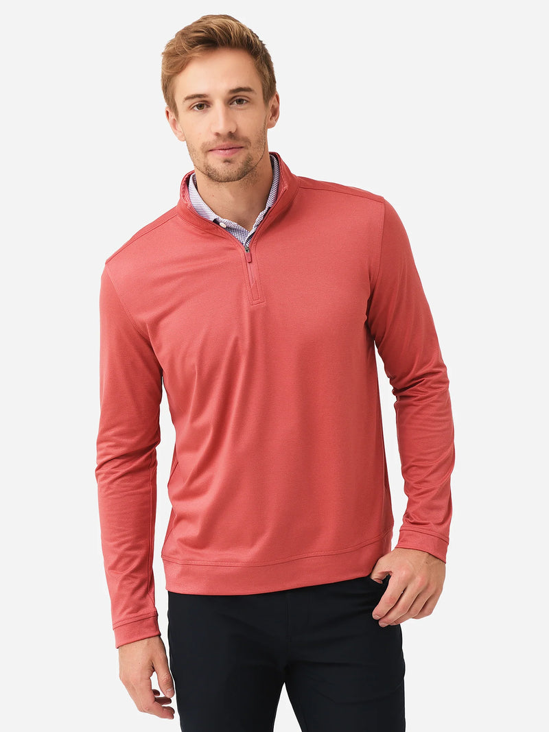 Southern Tide Men's Backbarrier Heather Performance Quarter-Zip in Heather Mineral Red