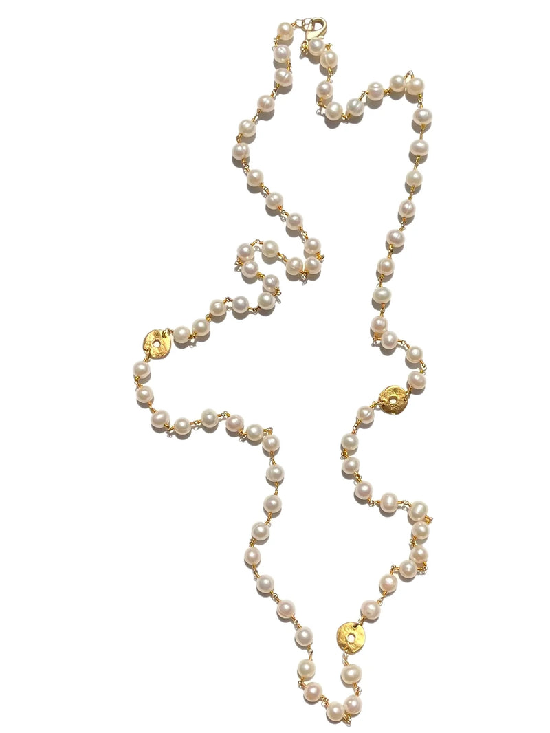 LJ Sonder Ariel Long Pearl Necklace with Vermeil Accents Gold
