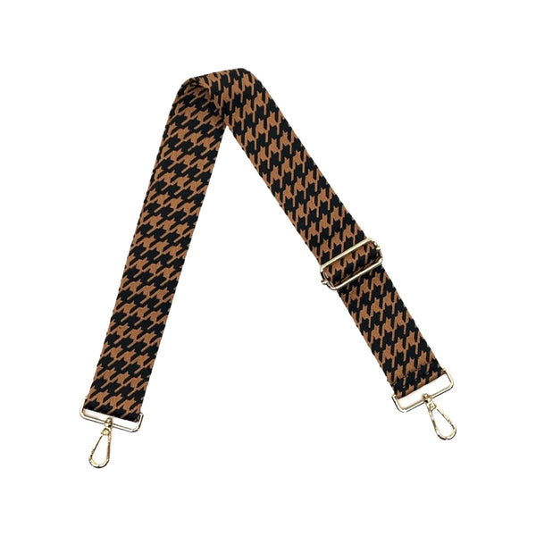 Ahdorned Herringbone Strap - Black/Camel with Gold Hardware