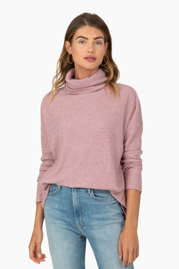 Dylan Fuzzy Flecked Fleece Cowl Neck Berry Blush