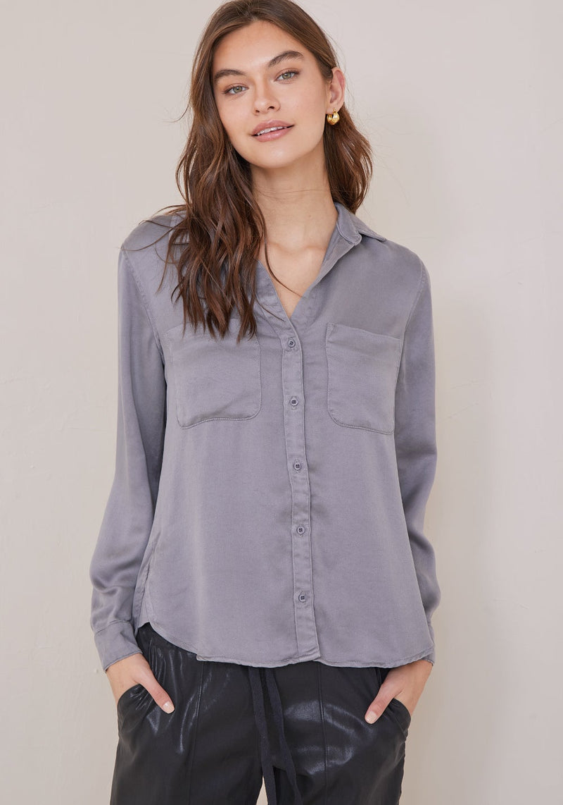 Bella Dahl Long Sleeve Two Pocket Shirt Storm Grey