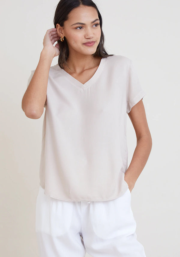 Bella Dahl V-Neck Short Sleeve Tee Soft Tan